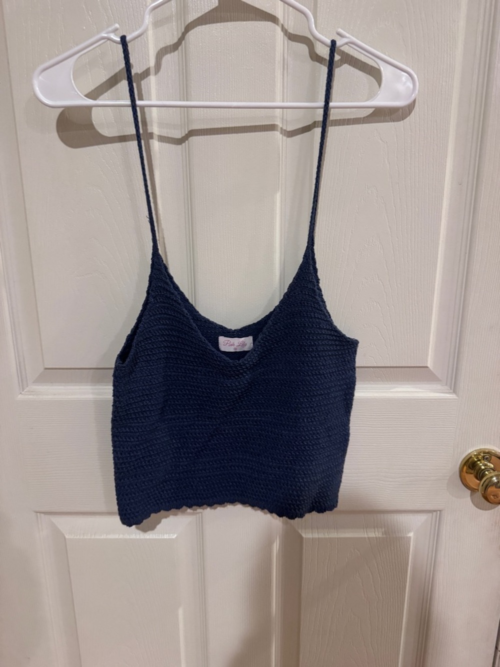 Pink Lily Navy Braided Knit Spaghetti Strap Tank